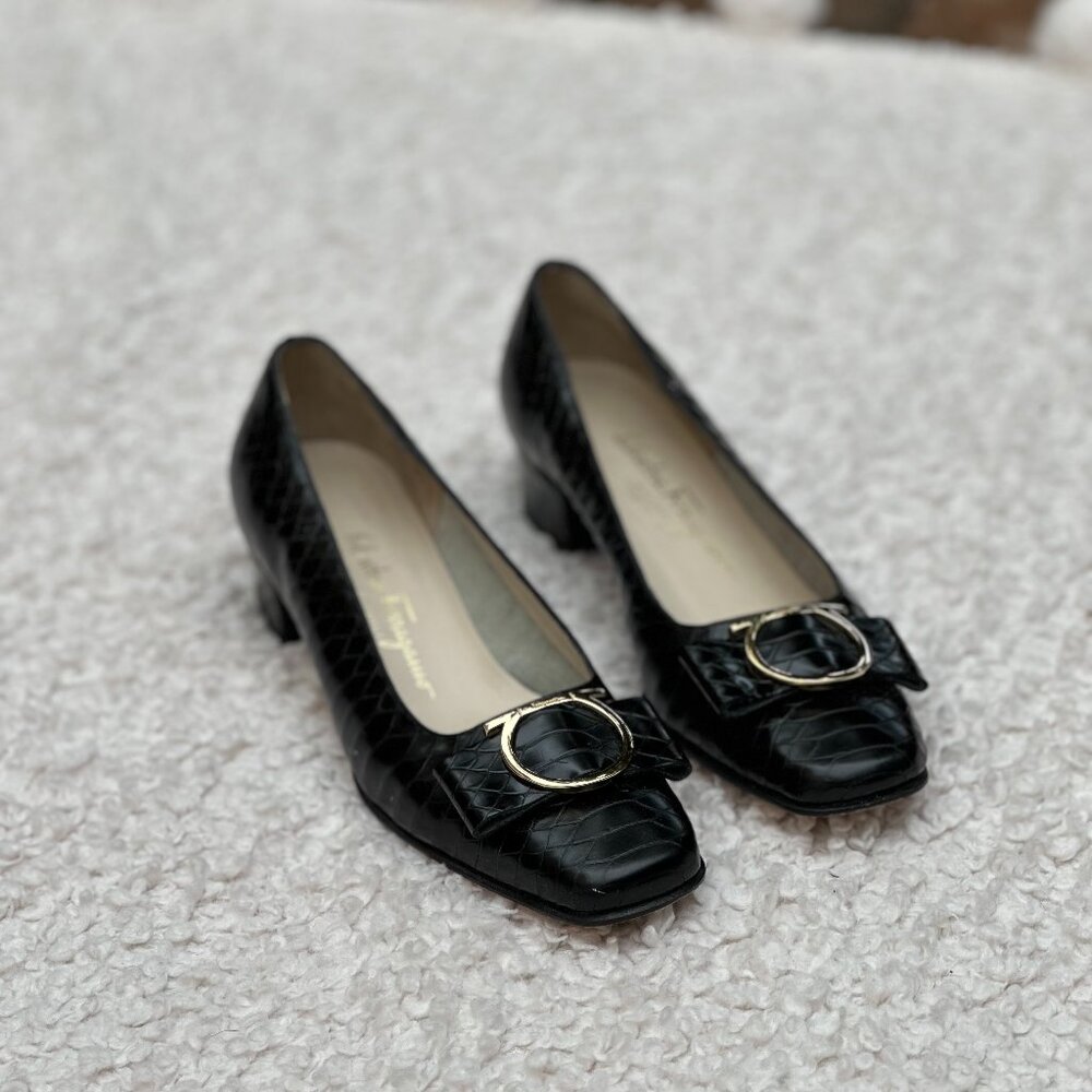 Salvatore Ferragamo CHARON 7cm Black Patent Calf Heels – Size 6C